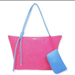 NWT Sun N' Sand Pink Blue Terry Shoulder Beach Tote Bag